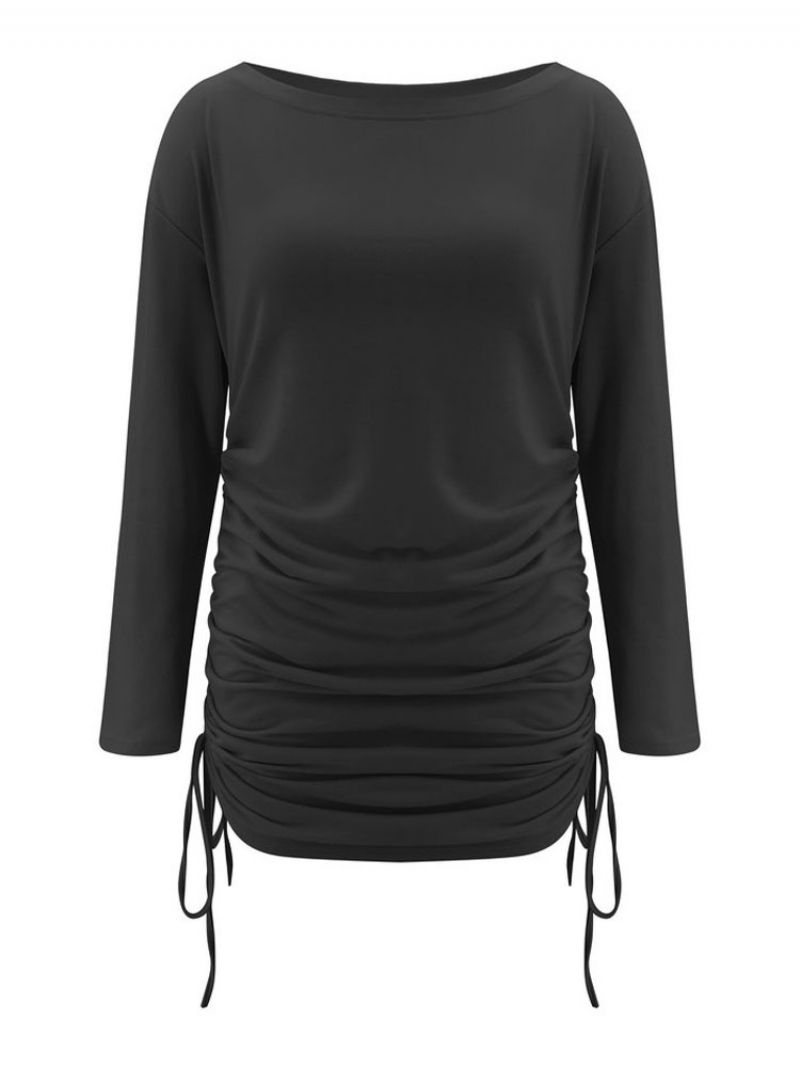 Kvinder Hvid Bodycon Kjole Lange Ærmer Snørebånd Sexet Scoop Neck Snøre Slim Fit Omslagskjoler Skede - Sort