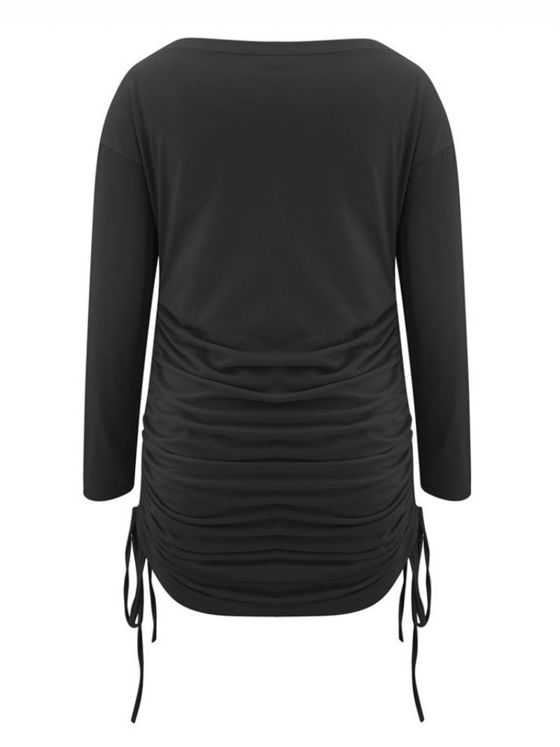 Kvinder Hvid Bodycon Kjole Lange Ærmer Snørebånd Sexet Scoop Neck Snøre Slim Fit Omslagskjoler Skede - Sort