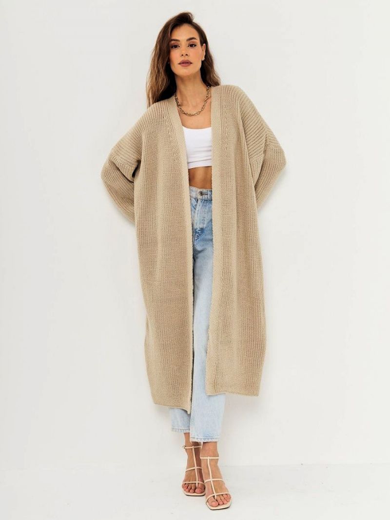 Kvinder Longline Cardigan Åben Front Drop Skulder Casual Elegante Sweatere