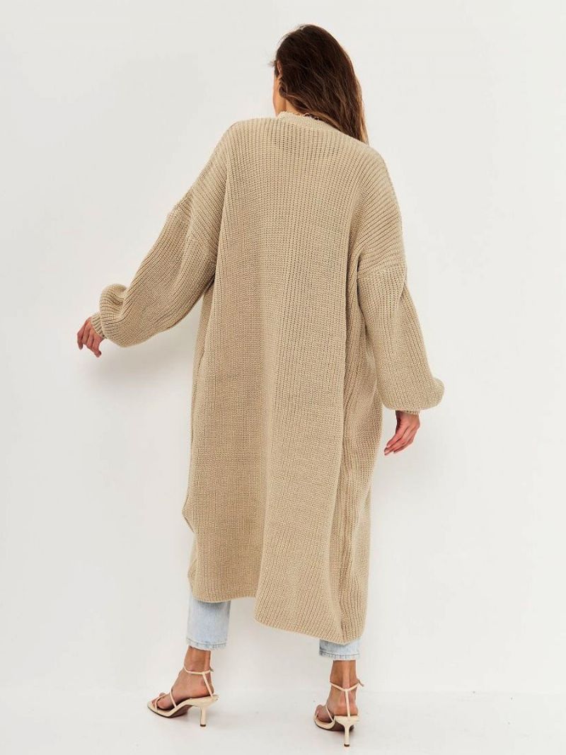 Kvinder Longline Cardigan Åben Front Drop Skulder Casual Elegante Sweatere - Lys Lys Gul