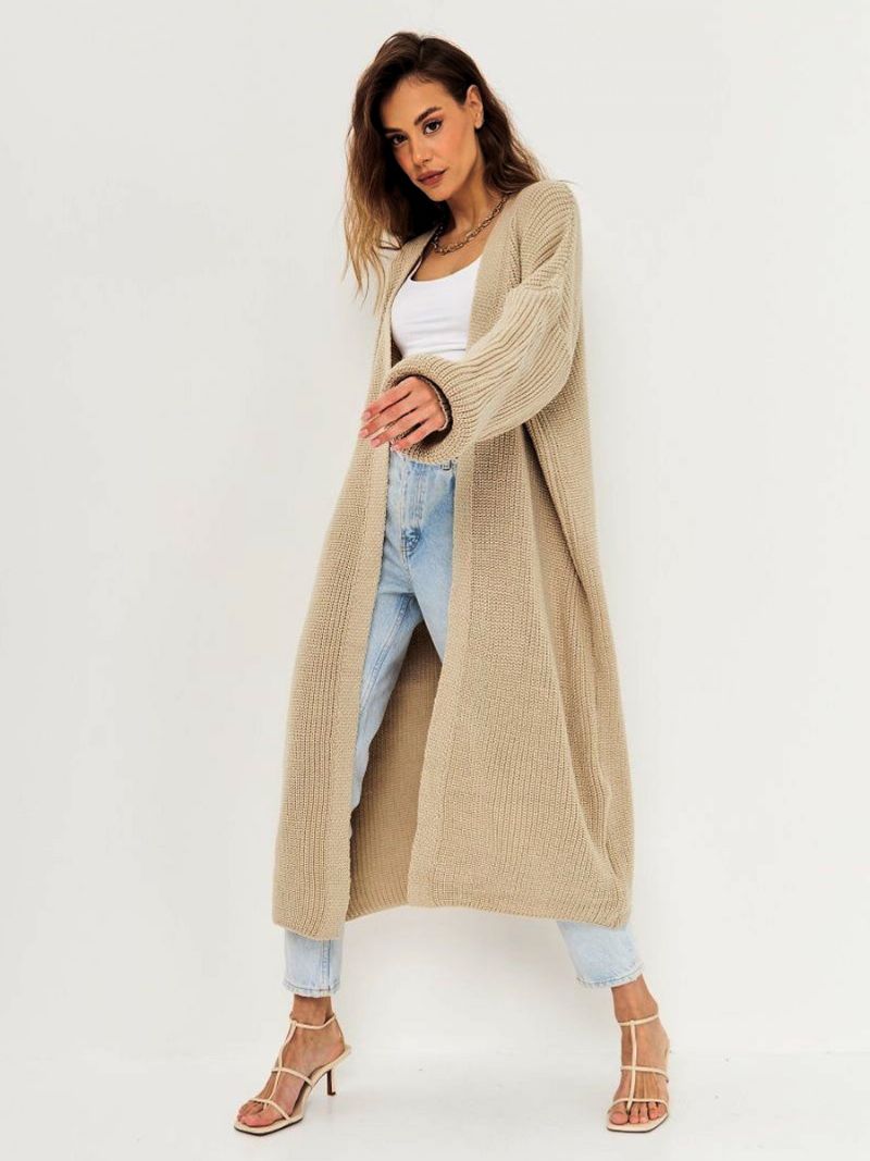 Kvinder Longline Cardigan Åben Front Drop Skulder Casual Elegante Sweatere - Lys Lys Gul