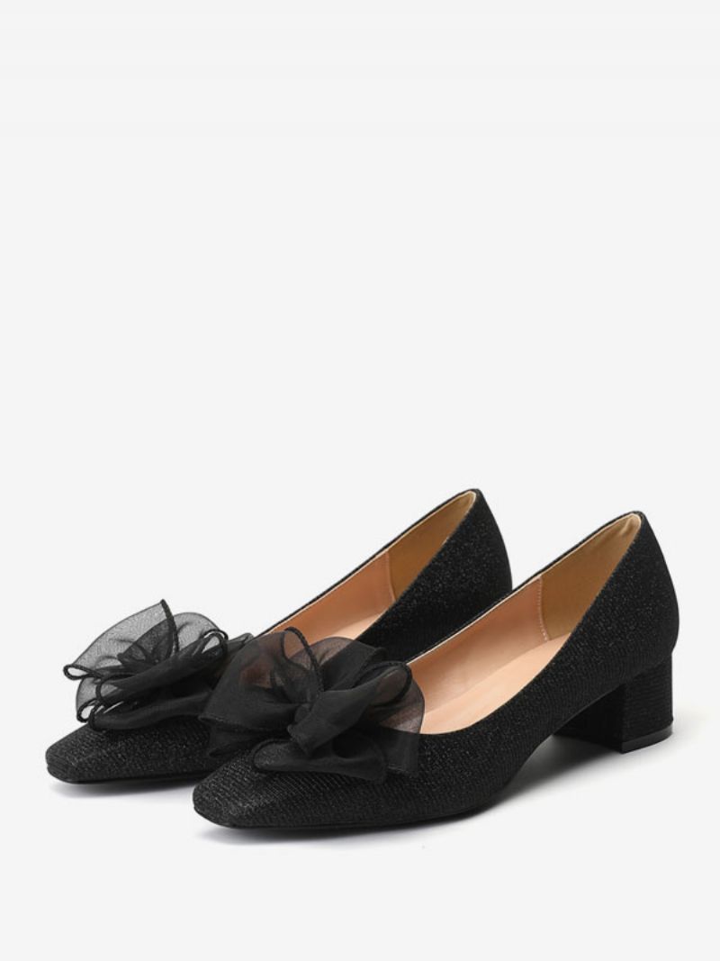 Kvinder Mellem-lave Hæle Slip-on Sløjfer Square Toe Pumps Chunky Heel Office & Career Black