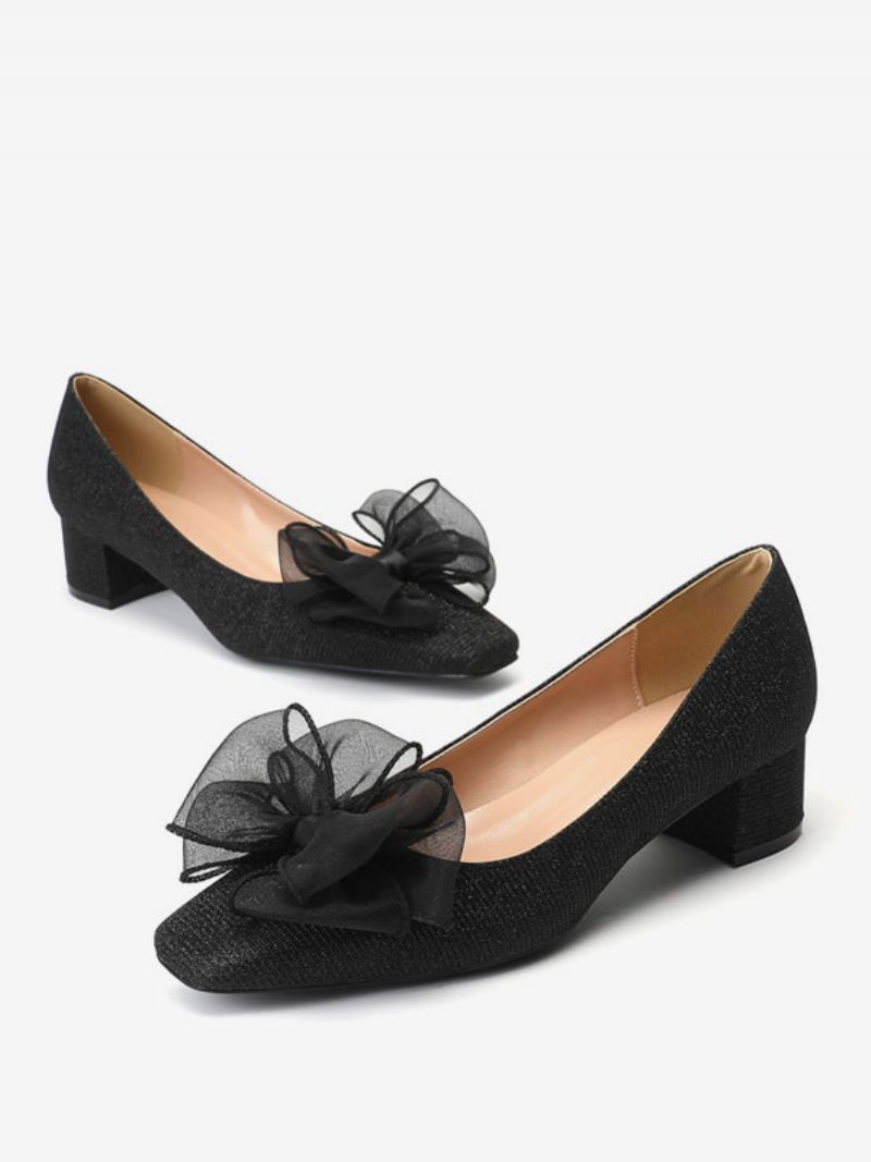 Kvinder Mellem-lave Hæle Slip-on Sløjfer Square Toe Pumps Chunky Heel Office & Career Black - Sort