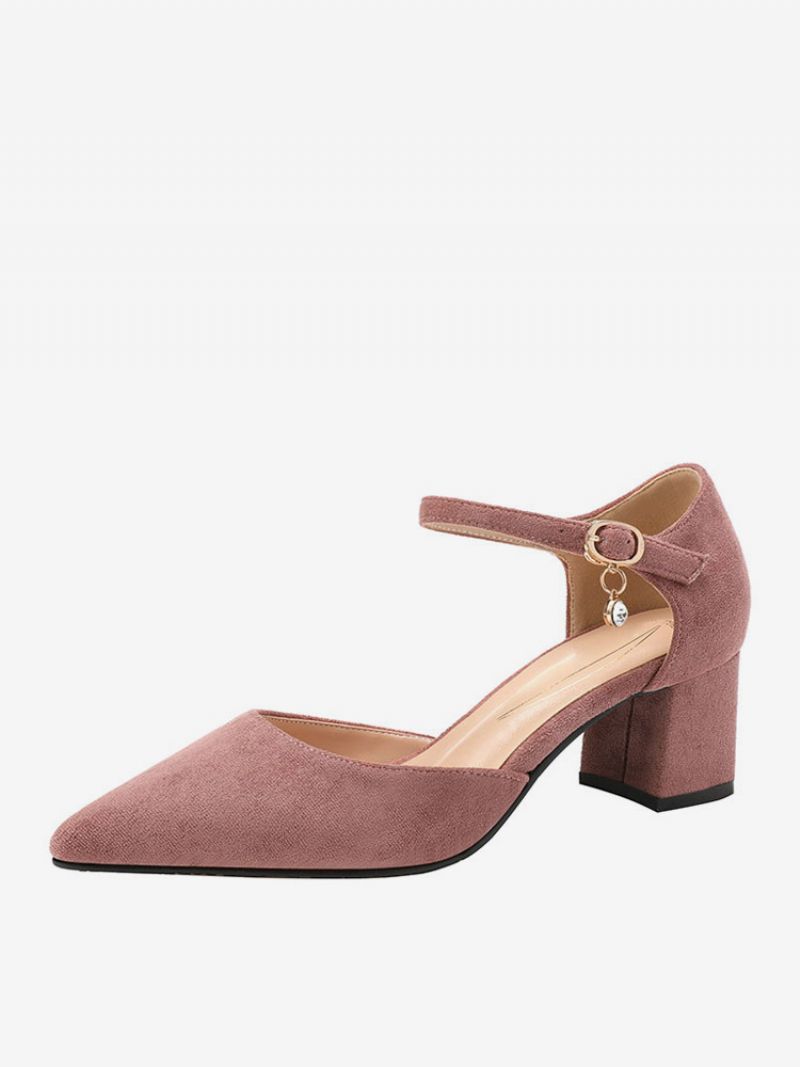 Kvinder Mellem-lave Hæle Spidstå Chunky Hæl Slip-on Fantastiske Metaldetaljer Ruskind Blød Pink Pumps