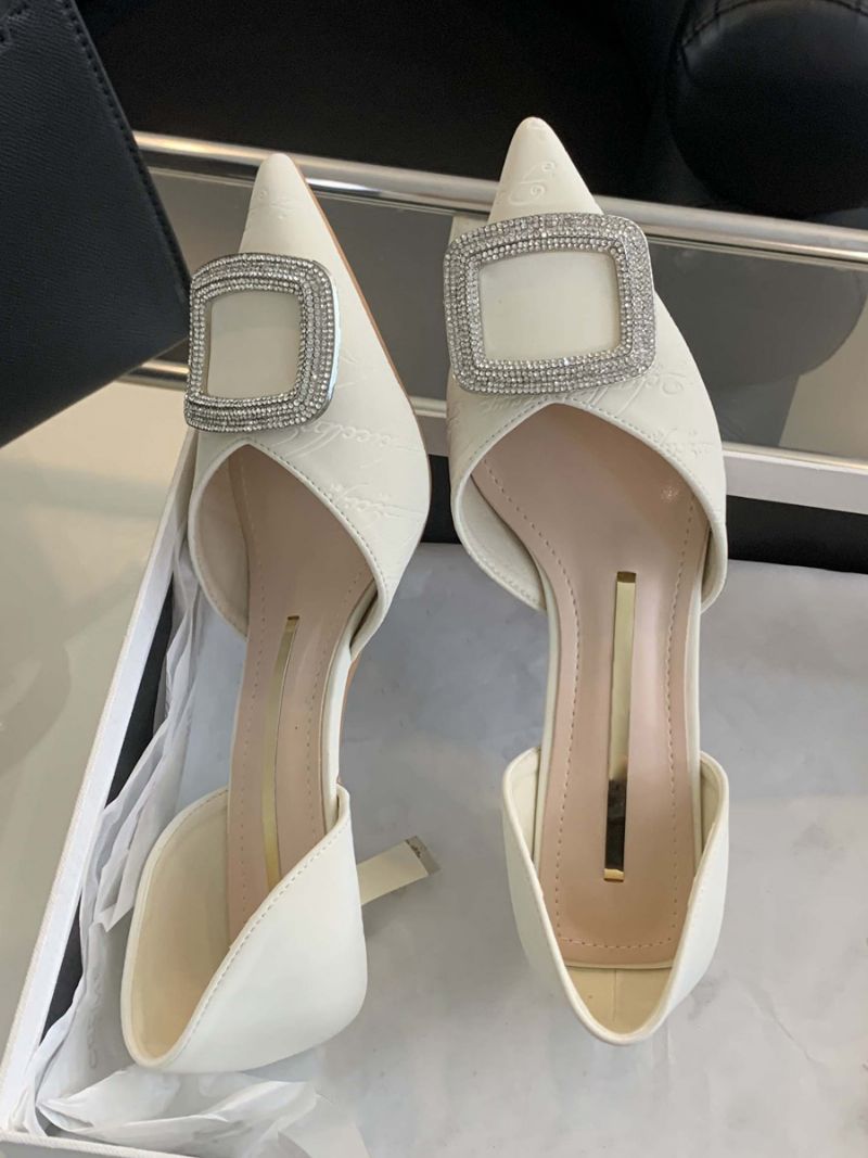 Kvinder Mellem-lave Hæle Strasse Rhinestones Spidstå Killingehæl Daily Casual Pumps Sort - Beige