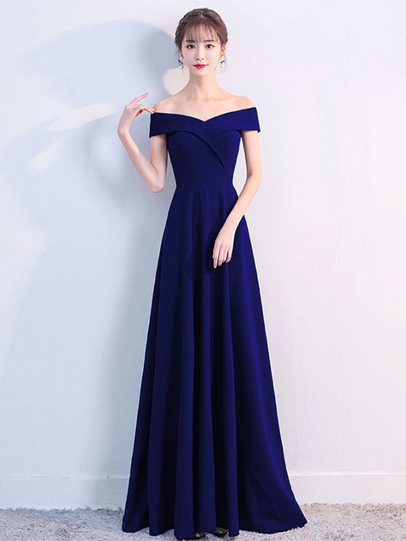 Kvinder Off Shoulder Kjoler Elegant Fødselsdagsfest Prom Cocktail Maxikjole - Mørk Navy