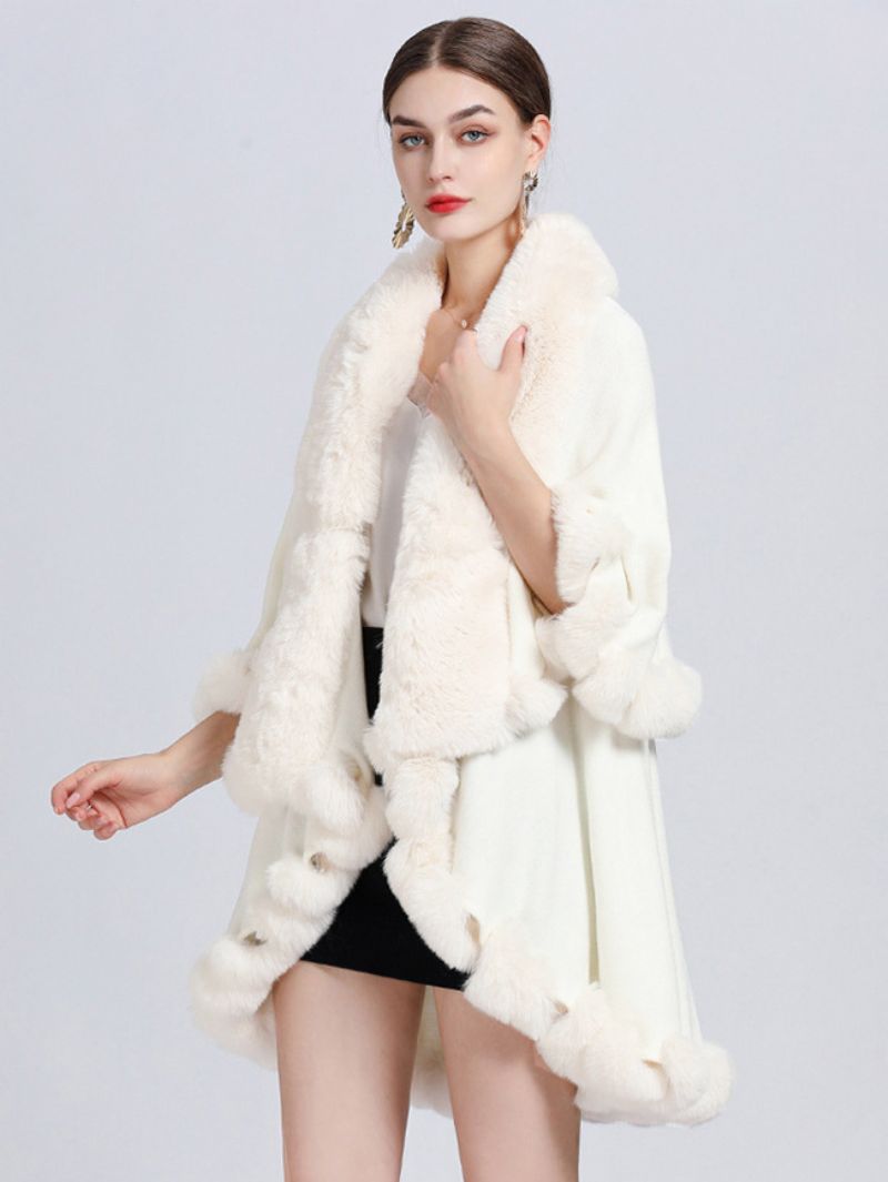 Kvinder Poncho Faux Fur Krave Cape Spring Overtøj