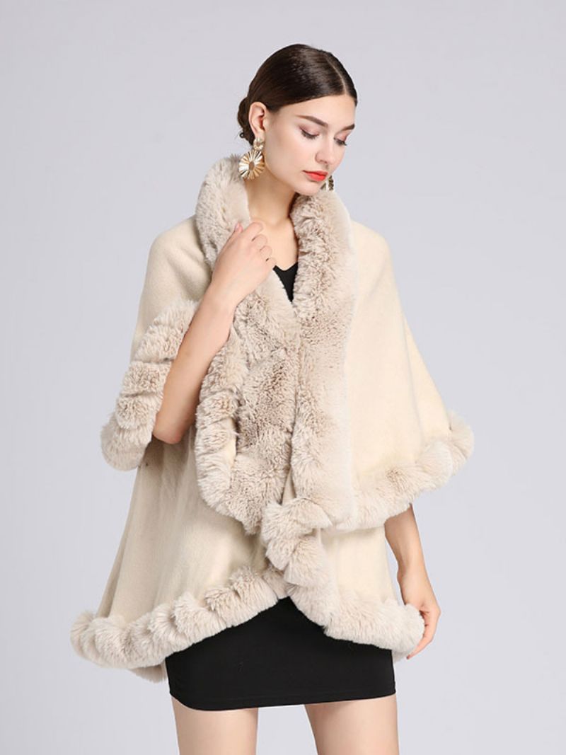 Kvinder Poncho Faux Fur Krave Cape Spring Overtøj - Beige