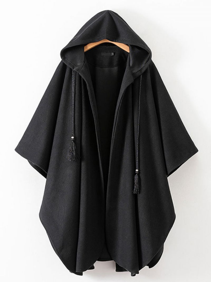 Kvinder Poncho Hætte Sort Oversized Kvaster Cape