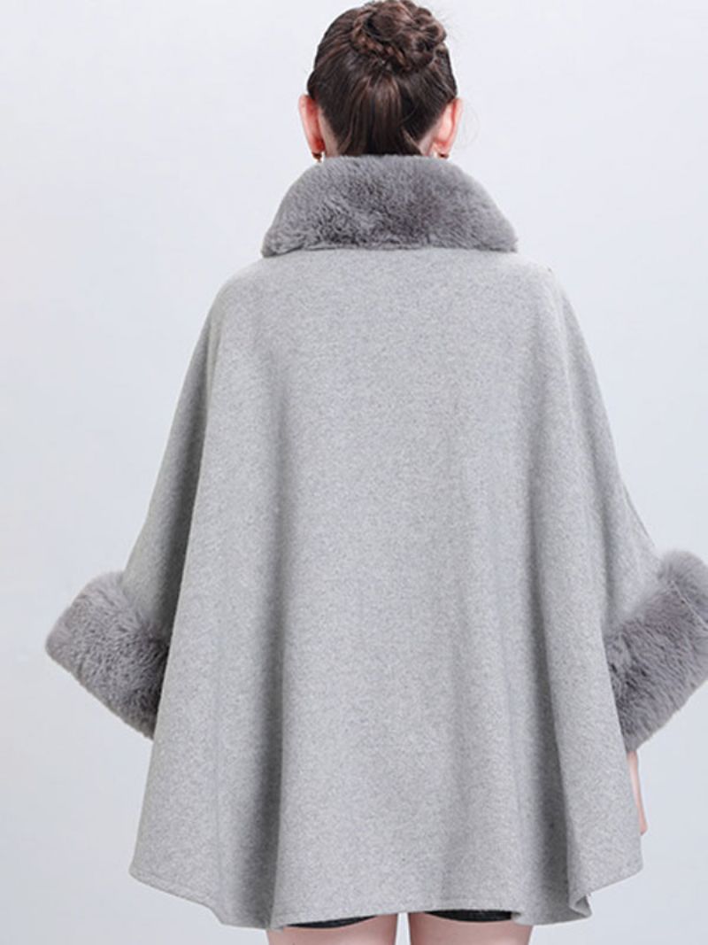 Kvinder Poncho Høj Krave Lysegrå Oversized Faux Fur Cape - Lysegrå