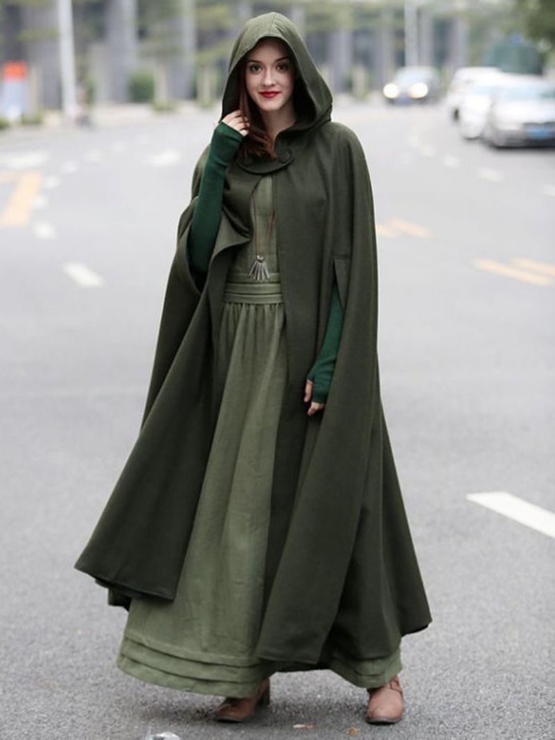 Kvinder Poncho Hooded Hunter Green Oversized Cape