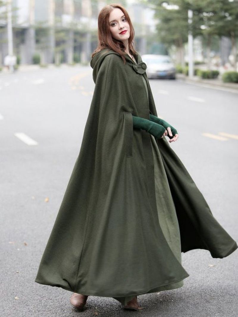 Kvinder Poncho Hooded Hunter Green Oversized Cape - Hunter Green