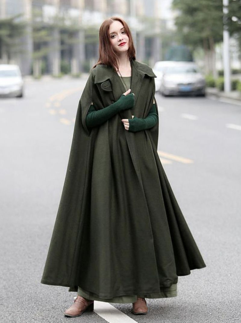 Kvinder Poncho Hooded Hunter Green Oversized Cape - Hunter Green