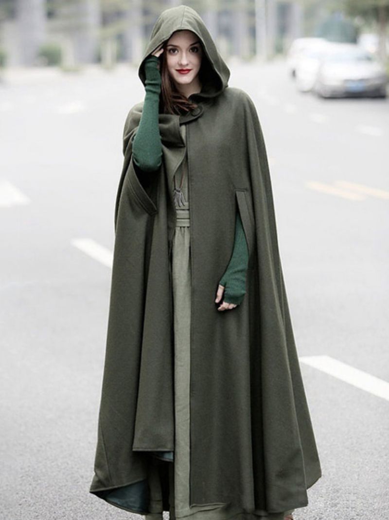 Kvinder Poncho Hooded Hunter Green Oversized Cape - Hunter Green