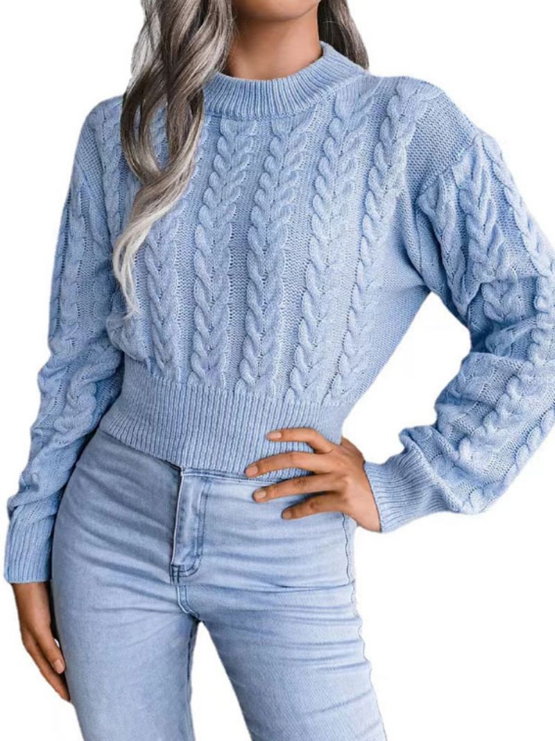 Kvinder Pullover Sweater Baby Blue Jewel Neck Lange Ærmer Bomuldstrøjer - Babyblå