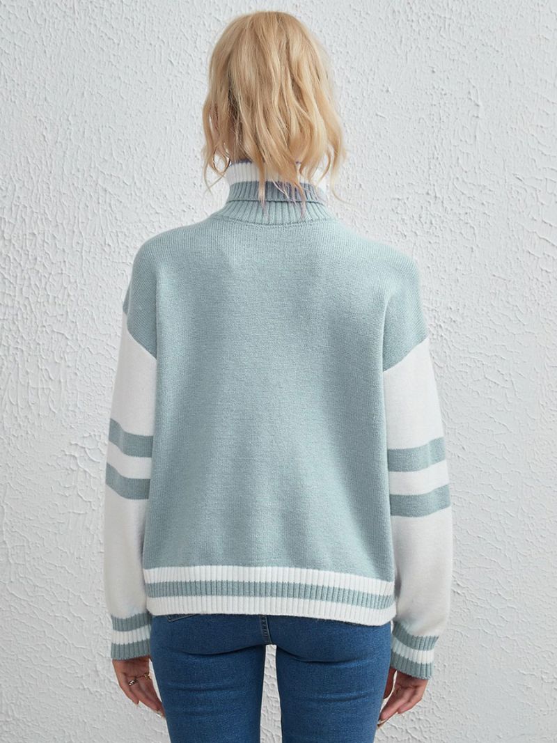 Kvinder Pullover Sweater Tofarvede Rullekrave Lange Ærmer Sweatere - Lys Himmelblå