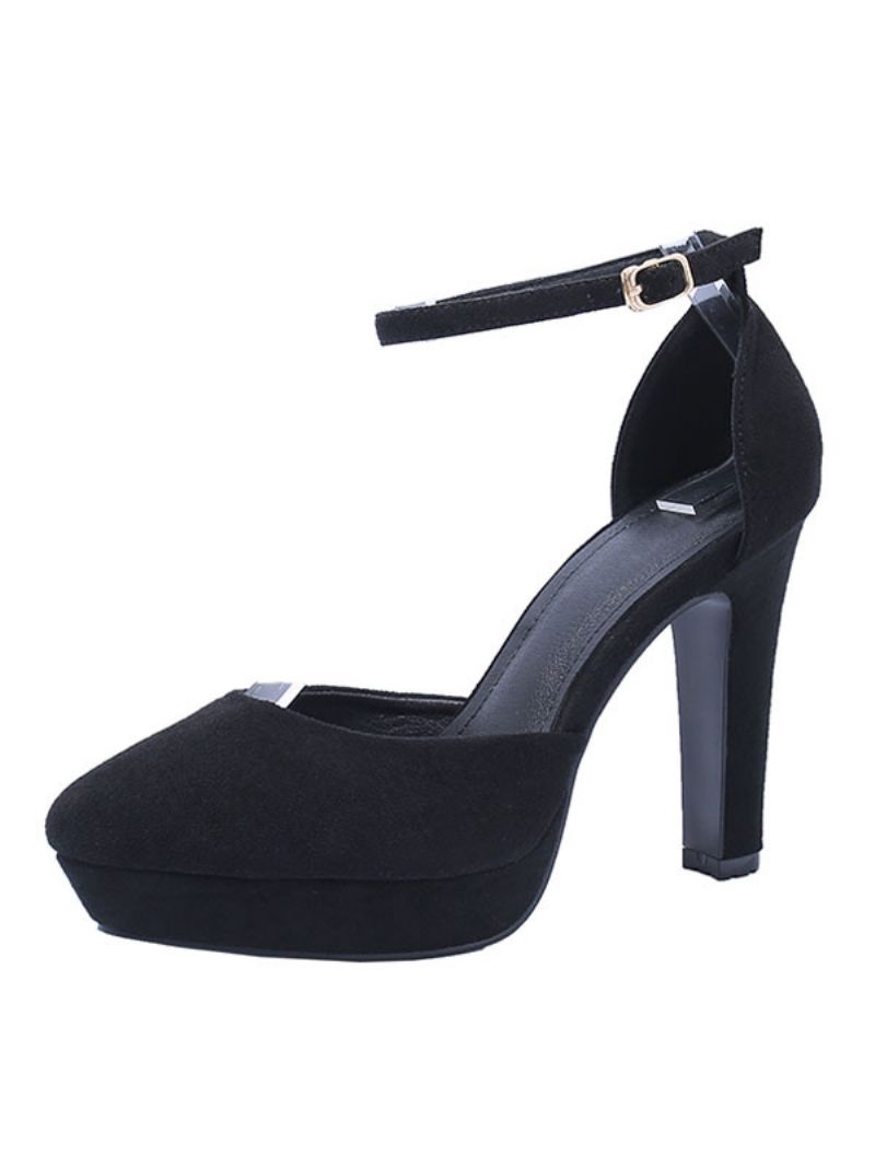 Kvinder Pumps Ankel Strap Mandel Toe Chunky Heel Chic Sort Hæle