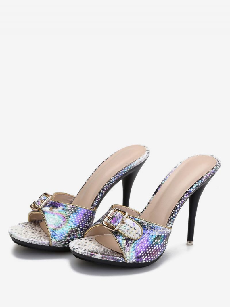 Kvinder Python Stiletto Hæl Mule Sandaler Med Spænde - Royal Purple