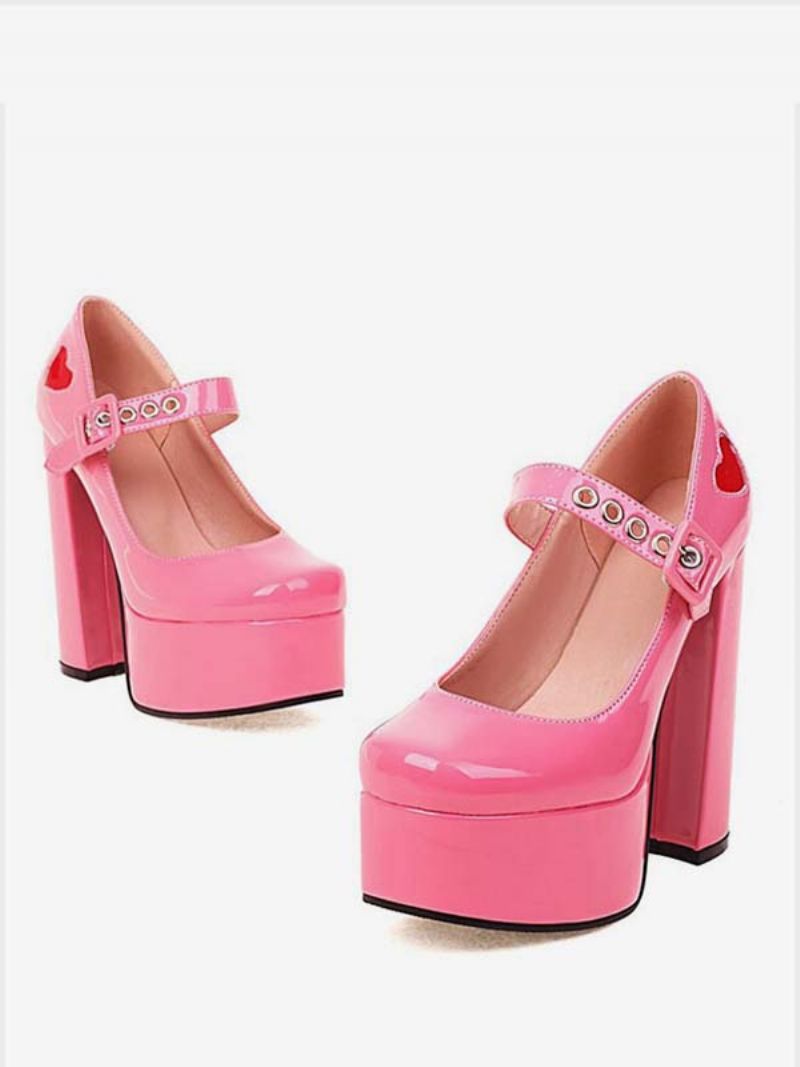 Kvinder Red Heart Platform Mary Jane Heels - Pink