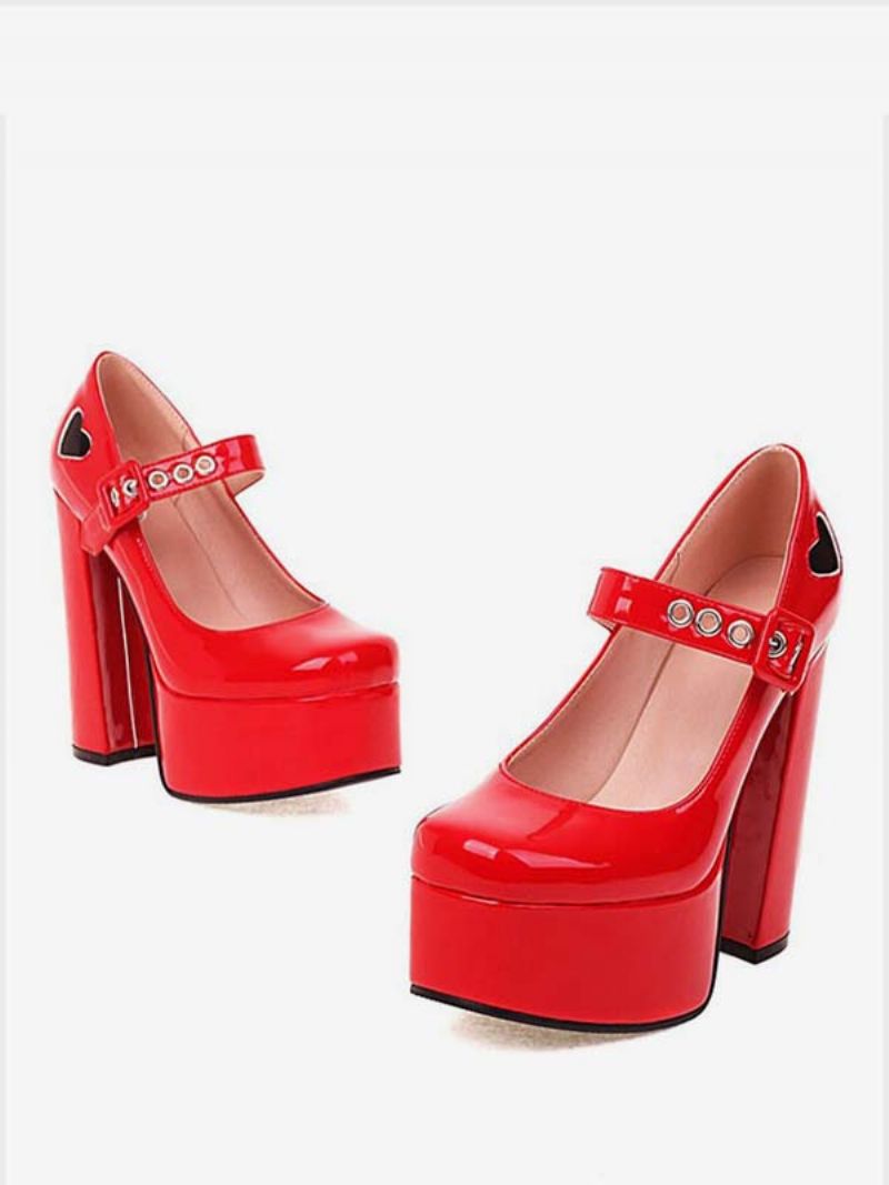 Kvinder Red Heart Platform Mary Jane Heels - Rød