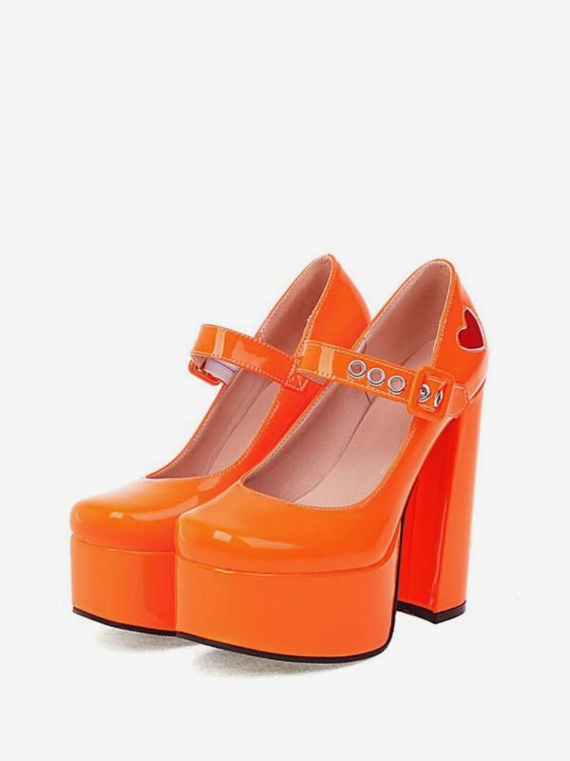 Kvinder Red Heart Platform Mary Jane Heels - Orange Rød