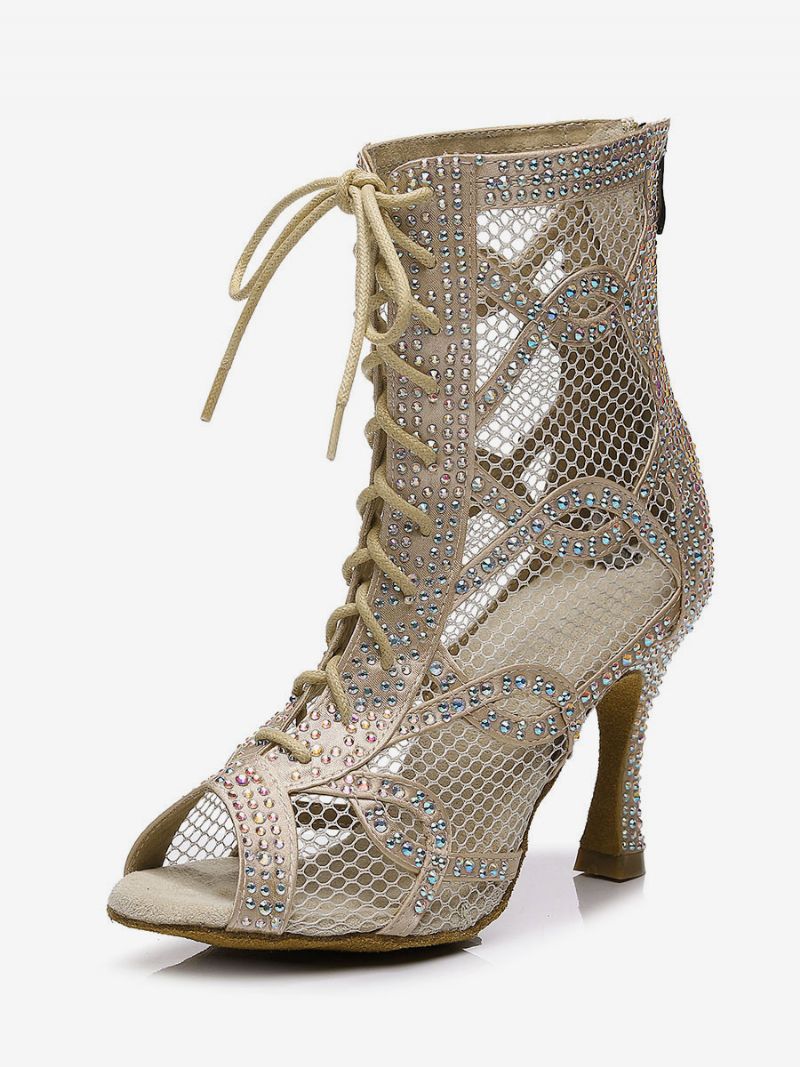 Kvinder Rhinestones Nets Lace Up Dance Booties