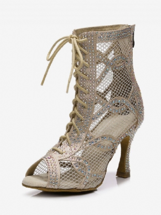 Kvinder Rhinestones Nets Lace Up Dance Booties