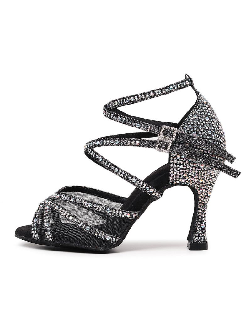 Kvinder Rhinestones Strappy Dance Sandaler - Sort