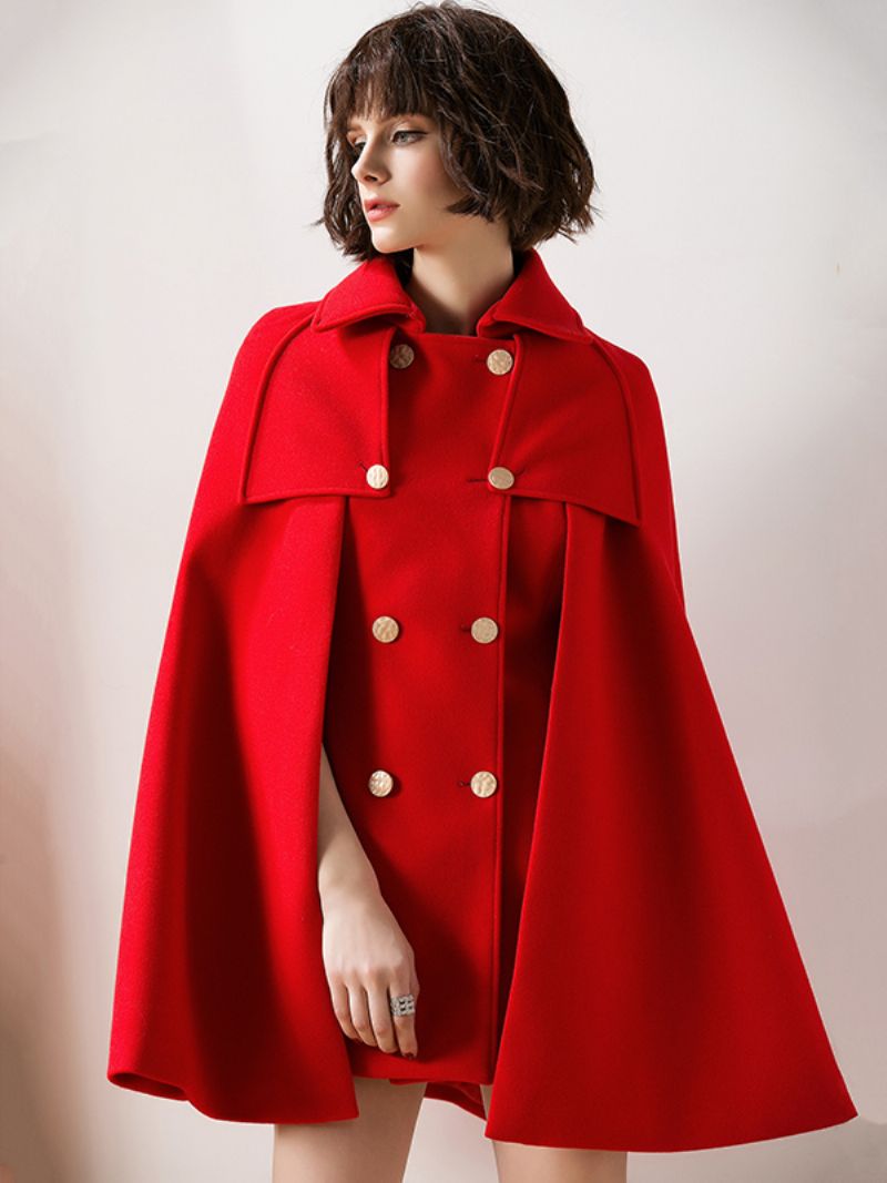 Kvinder Rød Poncho Oversized Cape Coat Vinterovertøj