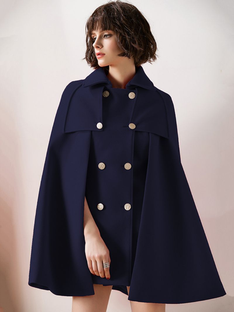 Kvinder Rød Poncho Oversized Cape Coat Vinterovertøj - Mørk Navy