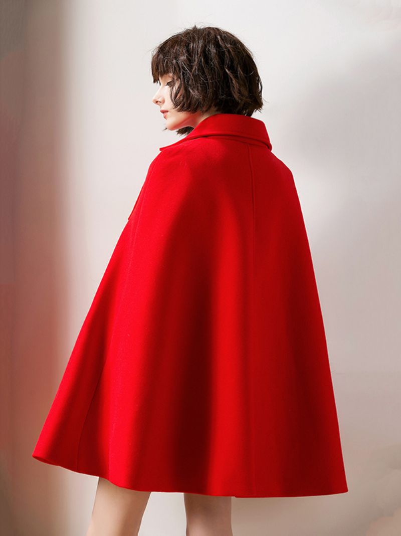 Kvinder Rød Poncho Oversized Cape Coat Vinterovertøj - Rød