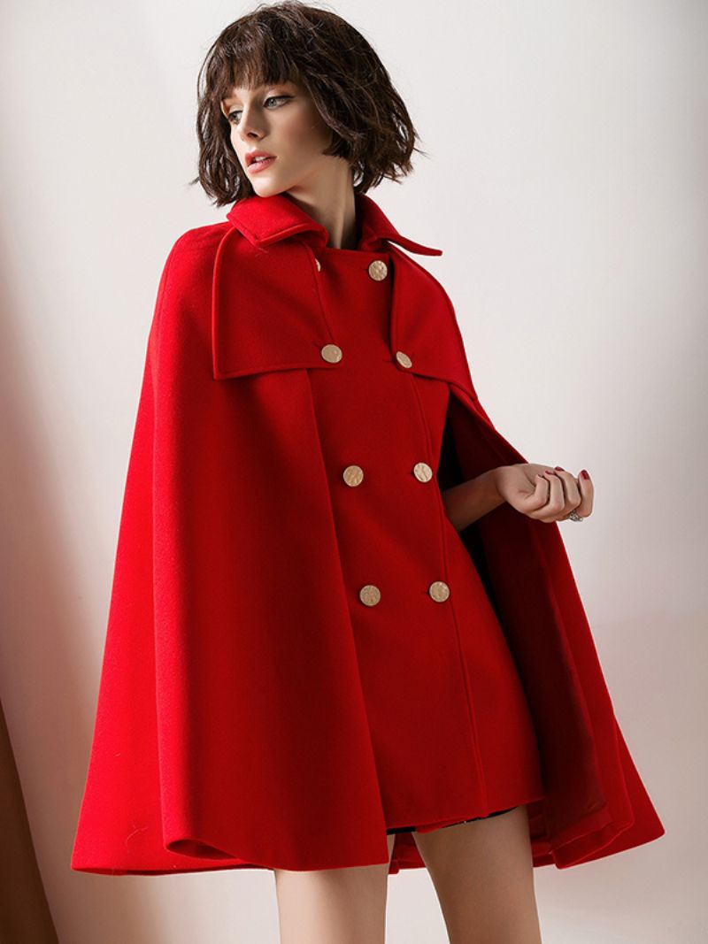 Kvinder Rød Poncho Oversized Cape Coat Vinterovertøj - Rød