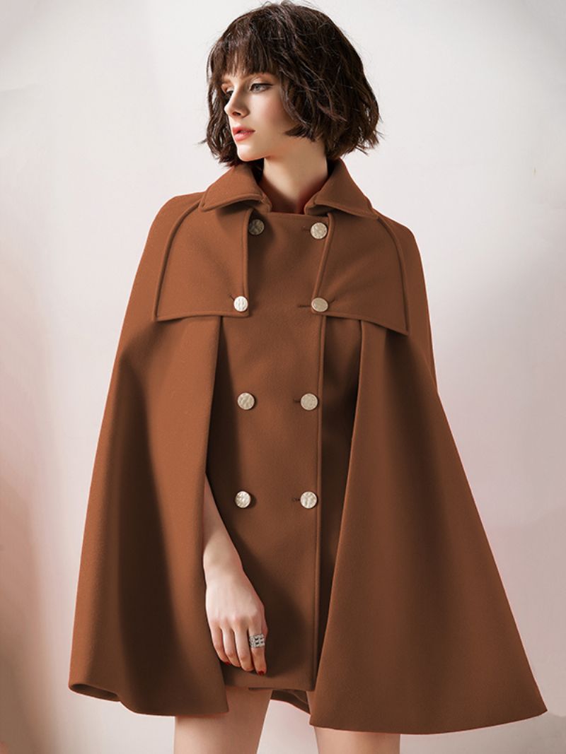 Kvinder Rød Poncho Oversized Cape Coat Vinterovertøj - Kaffebrun