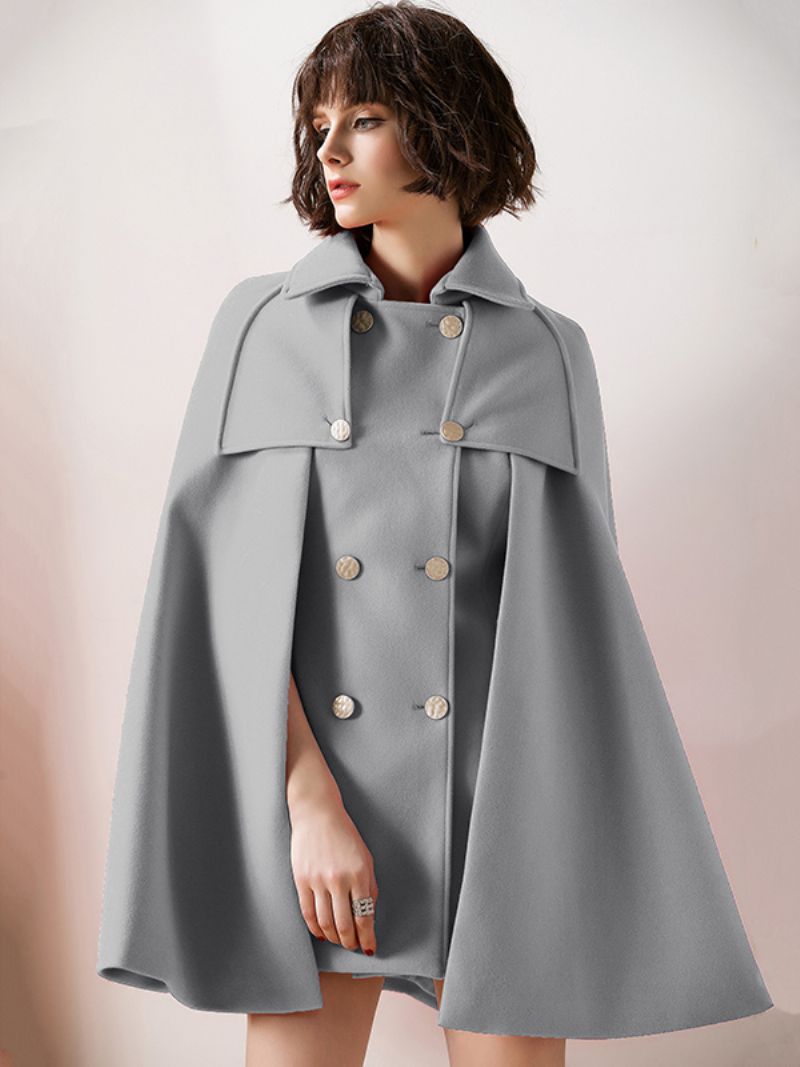 Kvinder Rød Poncho Oversized Cape Coat Vinterovertøj - Grå