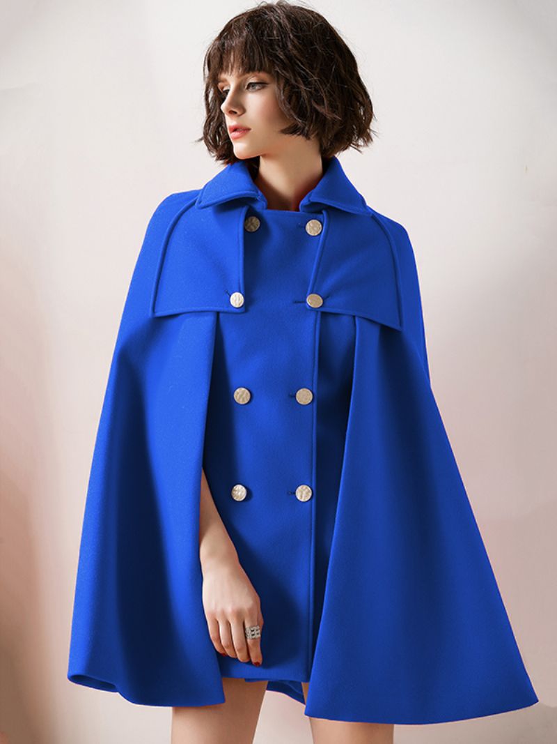 Kvinder Rød Poncho Oversized Cape Coat Vinterovertøj - Kongeblå