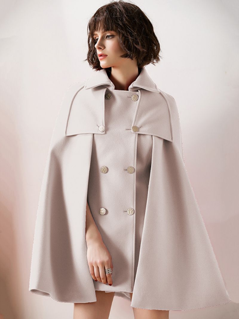 Kvinder Rød Poncho Oversized Cape Coat Vinterovertøj - Beige