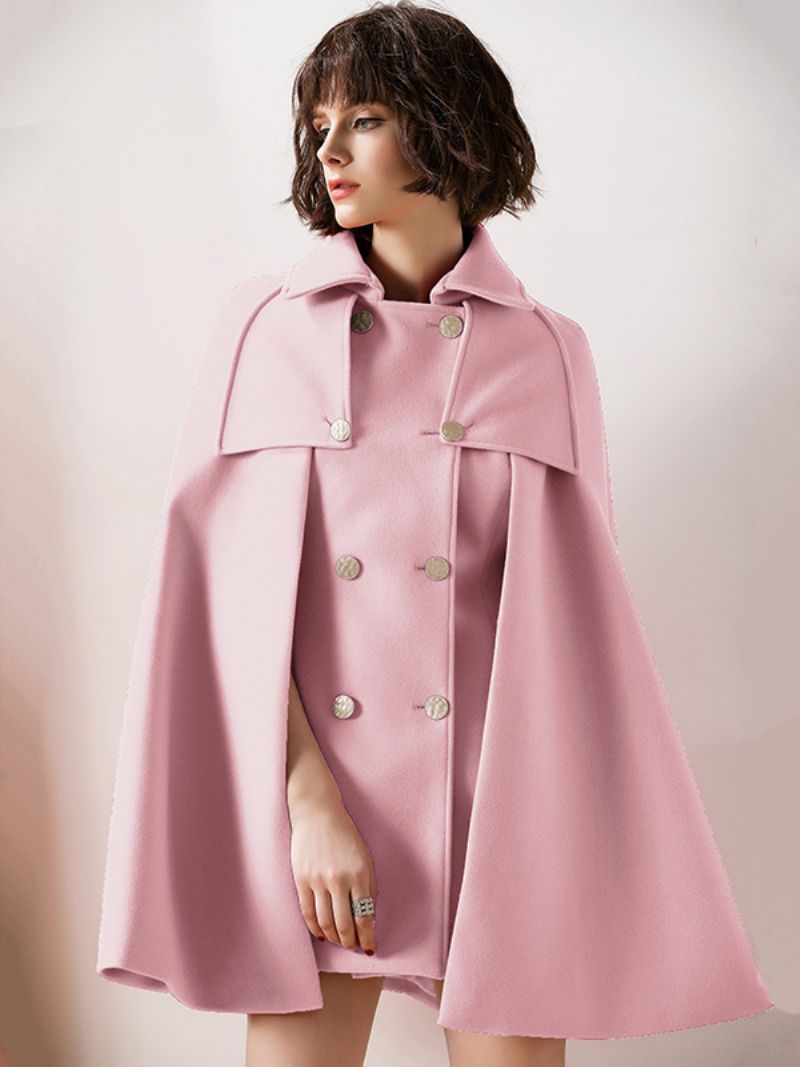 Kvinder Rød Poncho Oversized Cape Coat Vinterovertøj - Pink