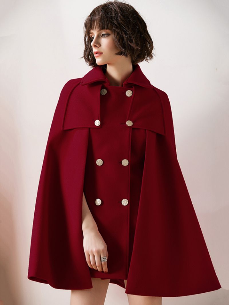 Kvinder Rød Poncho Oversized Cape Coat Vinterovertøj - Burgunder