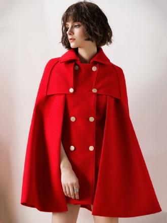 Kvinder Rød Poncho Oversized Cape Coat Vinterovertøj