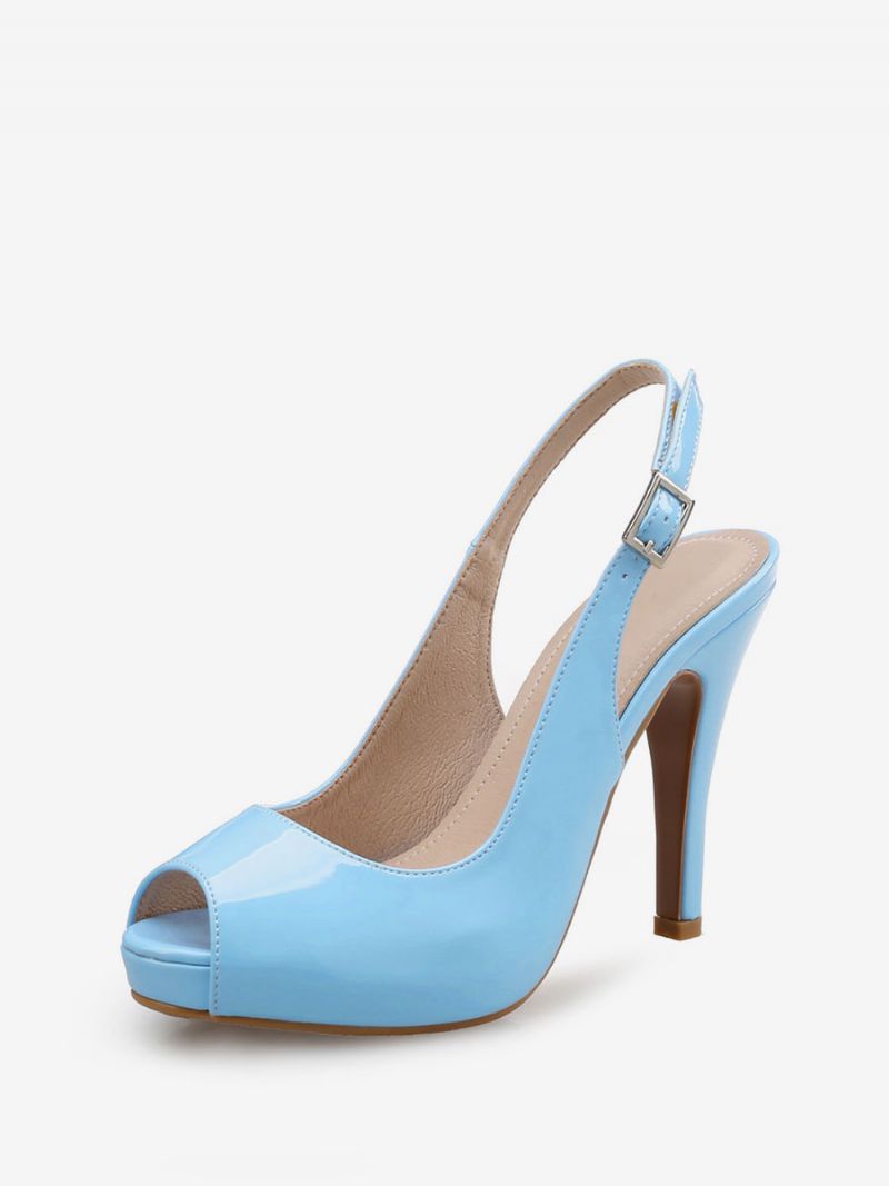 Kvinder Slingback Pumps Peep Toe Stiletto Prom Heel I Bourgogne - Blå