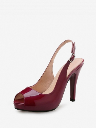 Kvinder Slingback Pumps Peep Toe Stiletto Prom Heel I Bourgogne