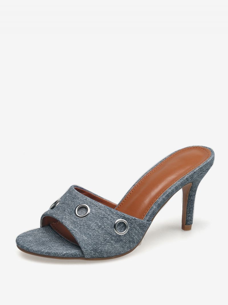 Kvinder Slingbacks Stilethæl Canvas Mules Lyse Himmelblå