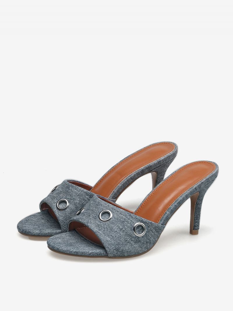 Kvinder Slingbacks Stilethæl Canvas Mules Lyse Himmelblå - Lys Himmelblå