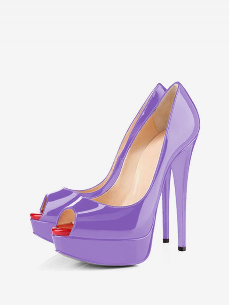 Kvinder Sort Peep Toe Heels Platform Stiletto Heel Pumps Sexede Sko - Lavendel