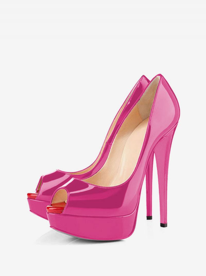 Kvinder Sort Peep Toe Heels Platform Stiletto Heel Pumps Sexede Sko - Rose