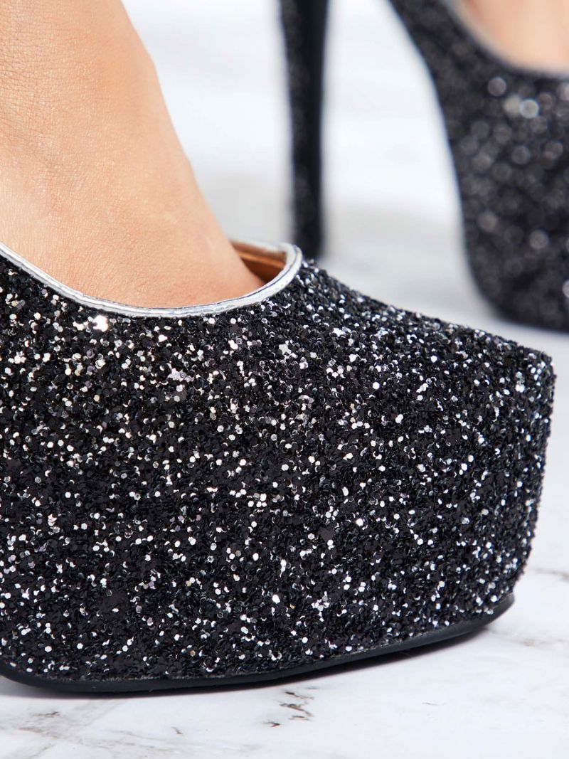 Kvinder Sparkly Platform Pumps Sort Gallasko Højhælede Festsko - Sort