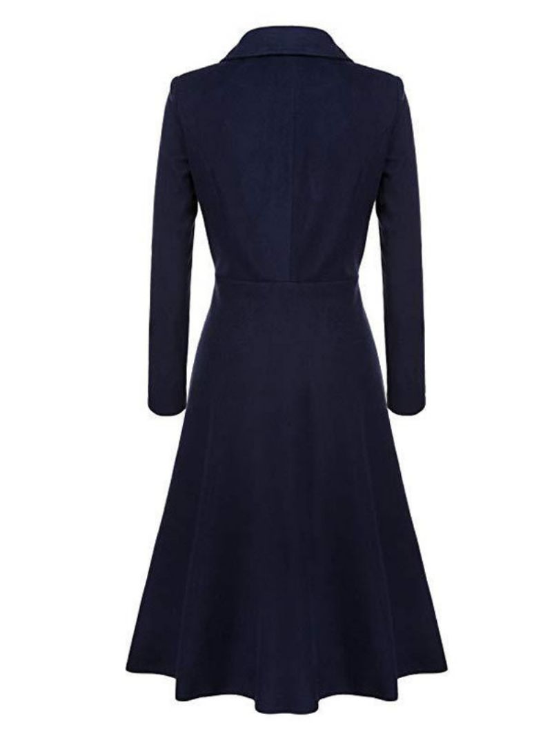 Kvinder Swing Coat 1950s Langærmet Turndown Krave Fit Flare Vinterfrakke - Dark Navy