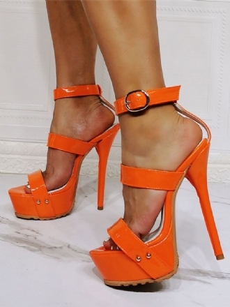 Kvinder Tri Straps Platform Stiletto Prom Hælsandaler I Orange