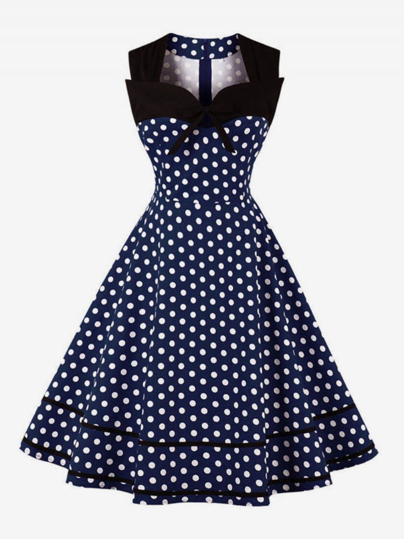 Kvinder Vintage Kjole Polka Dot Bows Sweetheart Swingless Swing Summer Dress