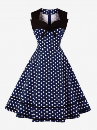 Kvinder Vintage Kjole Polka Dot Bows Sweetheart Swingless Swing Summer Dress